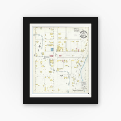 Old map wall art mockup — black gallery frame with white mat — Sanborn Fire Insurance Map from Waldo, Marion County, Ohio (1912) - Complete Map Set