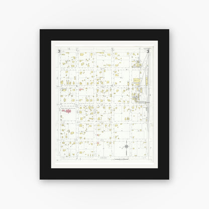 Old map wall art mockup — black gallery frame with white mat — Sanborn Fire Insurance Map from Bastrop, Bastrop County, Texas (1934), Sheet #0003