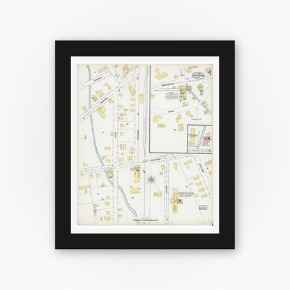 Old map wall art mockup — black gallery frame with white mat — Sanborn Fire Insurance Map from Holliston, Middlesex County, Massachusetts (1901), Sheet #0004