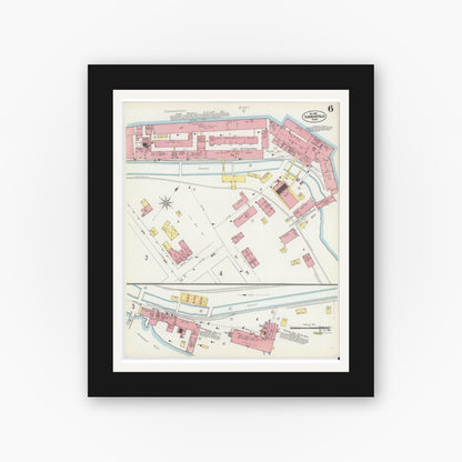 Old map wall art mockup — black gallery frame with white mat — Sanborn Fire Insurance Map from Turners Falls, Franklin County, Massachusetts (1902), Sheet #0006