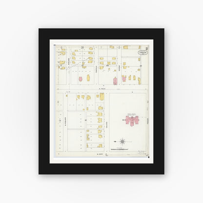 Old map wall art mockup — black gallery frame with white mat — Sanborn Fire Insurance Map from Findlay, Hancock County, Ohio (1901), Sheet #0002