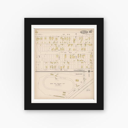 Old map wall art mockup — black gallery frame with white mat — Sanborn Fire Insurance Map from Sault Sainte Marie, Chippewa County, Michigan (1922), Sheet #0035