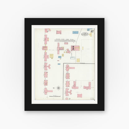 Old map wall art mockup — black gallery frame with white mat — Sanborn Fire Insurance Map from Logansport, Cass County, Indiana (1906), Sheet #0027