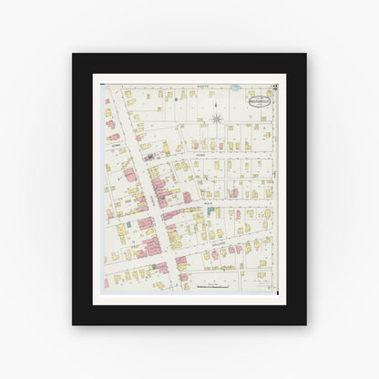 Old map wall art mockup — black gallery frame with white mat — Sanborn Fire Insurance Map from Westerville, Franklin County, Ohio (1894), Sheet #0002
