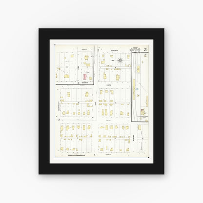 Old map wall art mockup — black gallery frame with white mat — Sanborn Fire Insurance Map from Mapleton, Monona County, Iowa (1897), Sheet #0003
