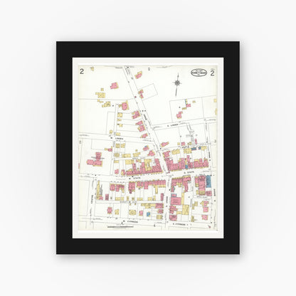 Old map wall art mockup — black gallery frame with white mat — Sanborn Fire Insurance Map from Kennett Square, Chester County, Pennsylvania (1923), Sheet #0002