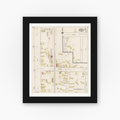 Old map wall art mockup — black gallery frame with white mat — Sanborn Fire Insurance Map from Oxford, Worcester County, Massachusetts (1922), Sheet #0007