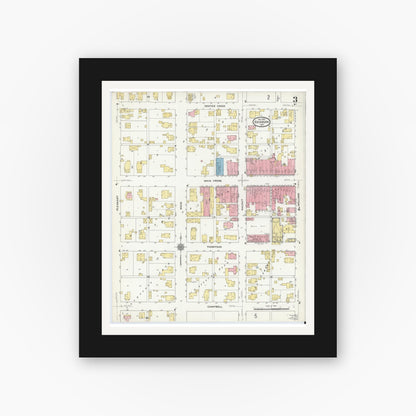 Old map wall art mockup — black gallery frame with white mat — Sanborn Fire Insurance Map from Edinburg, Johnson And Bartholomew Counties, Indiana (1910), Sheet #0003