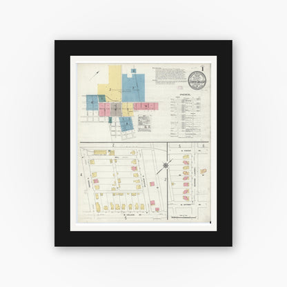 Old map wall art mockup — black gallery frame with white mat — Sanborn Fire Insurance Map from State College, Centre County, Pennsylvania (1911), Sheet #0001