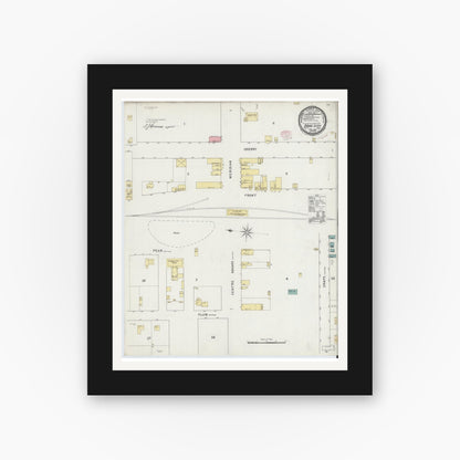 Old map wall art mockup — black gallery frame with white mat — Sanborn Fire Insurance Map from Dade City, Pasco County, Florida (1895), Sheet #0001