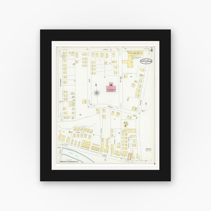 Old map wall art mockup — black gallery frame with white mat — Sanborn Fire Insurance Map from North Adams, Berkshire County, Massachusetts (1908), Sheet #0004
