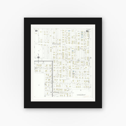 Old map wall art mockup — black gallery frame with white mat — Sanborn Fire Insurance Map from Centralia, Marion, Clinton, Jefferson, and Washington Counties, Illinois (1938), Sheet #0019