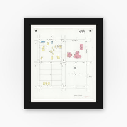 Old map wall art mockup — black gallery frame with white mat — Sanborn Fire Insurance Map from Palmetto, Manatee County, Florida (1930), Sheet #0003