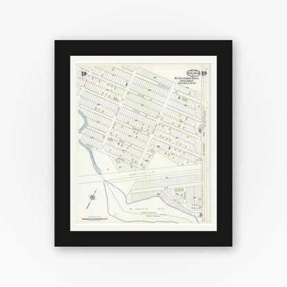 Old map wall art mockup — black gallery frame with white mat — Sanborn Fire Insurance Map from Audubon, Camden County, New Jersey (1924), Sheet #0019
