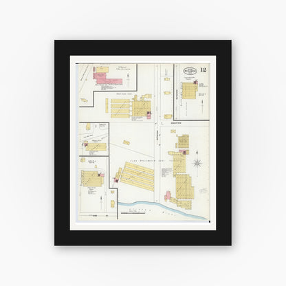 Old map wall art mockup — black gallery frame with white mat — Sanborn Fire Insurance Map from Mount Clemens, Macomb County, Michigan (1903), Sheet #0012