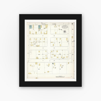 Old map wall art mockup — black gallery frame with white mat — Sanborn Fire Insurance Map from Oakdale, Stanislaus County, California (1895), Sheet #0008