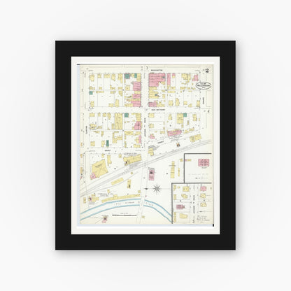 Old map wall art mockup — black gallery frame with white mat — Sanborn Fire Insurance Map from Millersburg, Holmes County, Ohio (1907), Sheet #0002