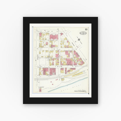 Old map wall art mockup — black gallery frame with white mat — Sanborn Fire Insurance Map from East Liverpool, Columbiana County, Ohio (1913), Sheet #0013