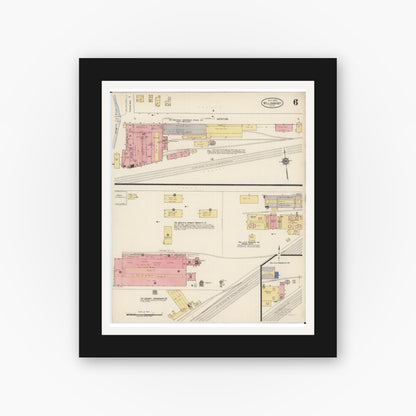 Old map wall art mockup — black gallery frame with white mat — Sanborn Fire Insurance Map from Willoughby, Lake County, Ohio (1922), Sheet #0006