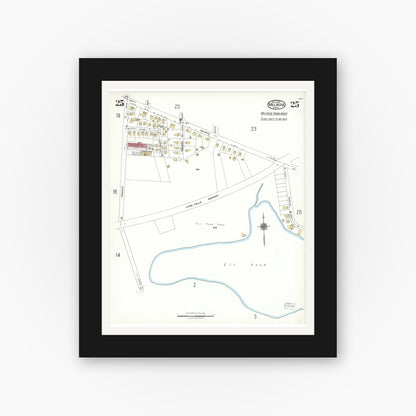 Old map wall art mockup — black gallery frame with white mat — Sanborn Fire Insurance Map from Melrose, Middlesex County, Massachusetts (1923), Sheet #0025