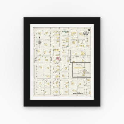 Old map wall art mockup — black gallery frame with white mat — Sanborn Fire Insurance Map from Mount Vernon, Lawrence County, Missouri (1894), Sheet #0002