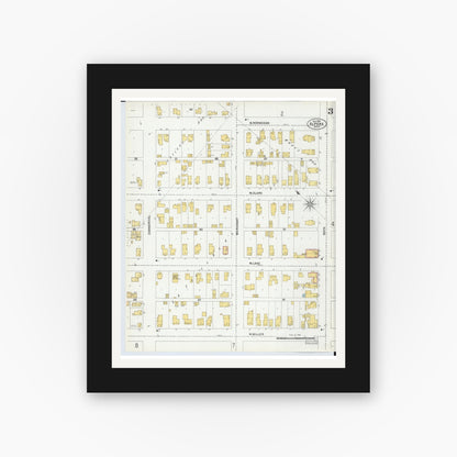 Old map wall art mockup — black gallery frame with white mat — Sanborn Fire Insurance Map from Alpena, Alpena County, Michigan (1901), Sheet #0003