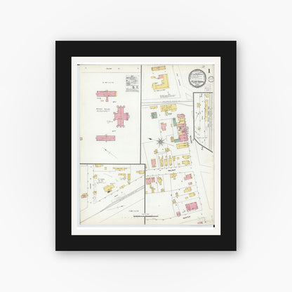 Old map wall art mockup — black gallery frame with white mat — Sanborn Fire Insurance Map from Yellow Springs, Greene County, Ohio (1901), Sheet #0001