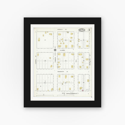 Old map wall art mockup — black gallery frame with white mat — Sanborn Fire Insurance Map from Iowa Park, Wichita County, Texas (1921), Sheet #0003