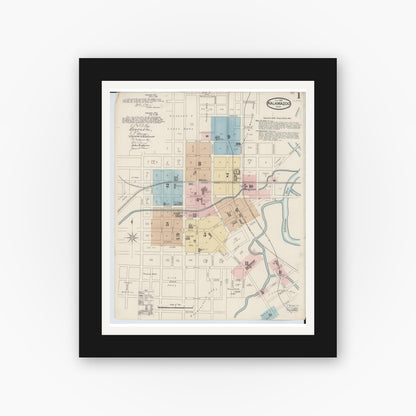Old map wall art mockup — black gallery frame with white mat — Sanborn Fire Insurance Map from Kalamazoo, Kalamazoo County, Michigan (1887) - Complete Map Set