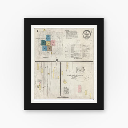 Old map wall art mockup — black gallery frame with white mat — Sanborn Fire Insurance Map from Onawa, Monona County, Iowa (1924) â€” Complete Set