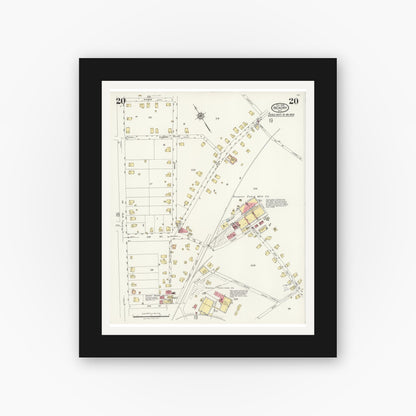 Old map wall art mockup — black gallery frame with white mat — Sanborn Fire Insurance Map from Hickory, Catawba County, North Carolina (1925), Sheet #0020
