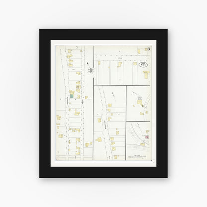 Old map wall art mockup — black gallery frame with white mat — Sanborn Fire Insurance Map from Wise, Wise County, Virginia (1908), Sheet #0003