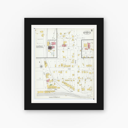 Old map wall art mockup — black gallery frame with white mat — Sanborn Fire Insurance Map from New Straitsville, Perry County, Ohio (1901), Sheet #0002
