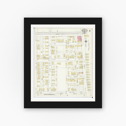 Old map wall art mockup — black gallery frame with white mat — Sanborn Fire Insurance Map from Wyandotte, Wayne County, Michigan (1912), Sheet #0004