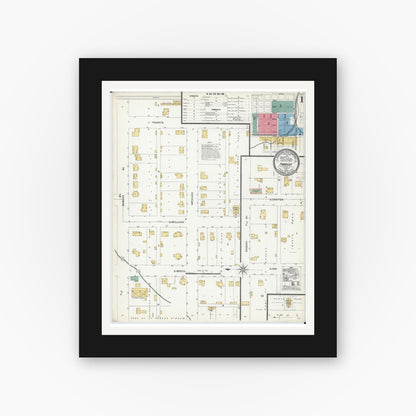 Old map wall art mockup — black gallery frame with white mat — Sanborn Fire Insurance Map from Forrest, Livingston County, Illinois (1906), Sheet #0001