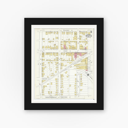 Old map wall art mockup — black gallery frame with white mat — Sanborn Fire Insurance Map from Windber, Somerset County, Pennsylvania (1916), Sheet #0003