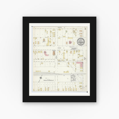 Old map wall art mockup — black gallery frame with white mat — Sanborn Fire Insurance Map from Dearborn, Wayne County, Michigan (1912), Sheet #0001