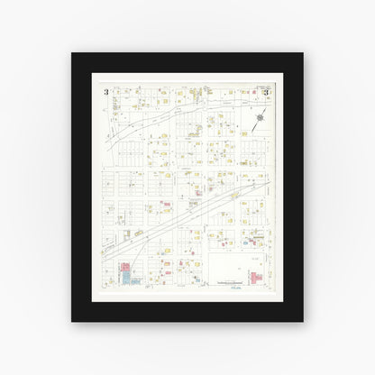 Old map wall art mockup — black gallery frame with white mat — Sanborn Fire Insurance Map from Sonora, Sutton County, Texas (1937), Sheet #0003