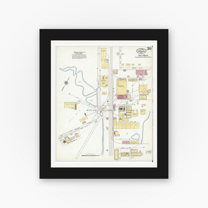 Old map wall art mockup — black gallery frame with white mat — Sanborn Fire Insurance Map from Woburn, Middlesex County, Massachusetts (1910), Sheet #0030