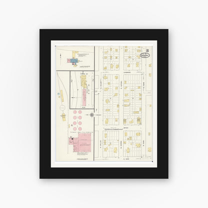 Old map wall art mockup — black gallery frame with white mat — Sanborn Fire Insurance Map from Fairmont, Martin County, Minnesota (1911), Sheet #0008