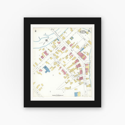Old map wall art mockup — black gallery frame with white mat — Sanborn Fire Insurance Map from Champlain, Clinton County, New York (1923), Sheet #0002
