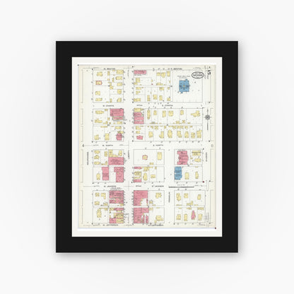 Old map wall art mockup — black gallery frame with white mat — Sanborn Fire Insurance Map from Morris, Grundy County, Illinois (1916), Sheet #0005