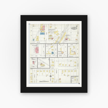 Old map wall art mockup — black gallery frame with white mat — Sanborn Fire Insurance Map from Brown City, Sanilac County, Michigan (1915), Sheet #0002