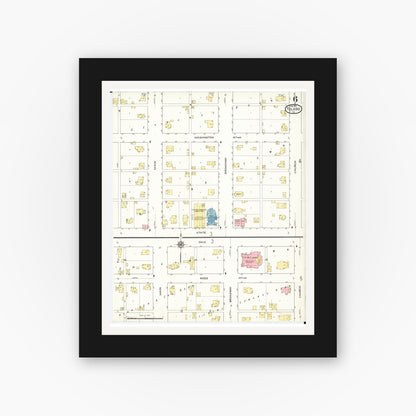 Old map wall art mockup — black gallery frame with white mat — Sanborn Fire Insurance Map from Toledo, Tama County, Iowa (1915), Sheet #0006