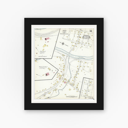 Old map wall art mockup — black gallery frame with white mat — Sanborn Fire Insurance Map from Philipsburg, Centre County, Pennsylvania (1917), Sheet #0014
