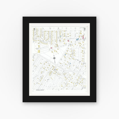Old map wall art mockup — black gallery frame with white mat — Sanborn Fire Insurance Map from Port Neches, Jefferson County, Texas (1949), Sheet #0007