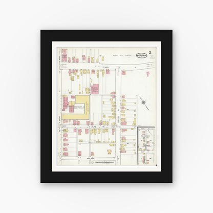 Old map wall art mockup — black gallery frame with white mat — Sanborn Fire Insurance Map from Waynesboro, Franklin County, Pennsylvania (1916), Sheet #0005