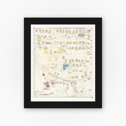 Old map wall art mockup — black gallery frame with white mat — Sanborn Fire Insurance Map from Woodsfield, Monroe County, Ohio (1949), Sheet #0006