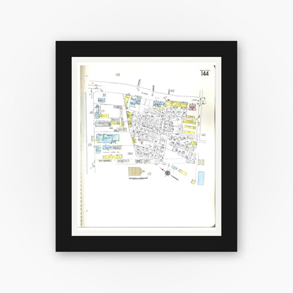 Old map wall art mockup — black gallery frame with white mat — Sanborn Fire Insurance Map from Honolulu, Oahu County, Hawaii (1955), Sheet #0144