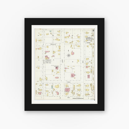 Old map wall art mockup — black gallery frame with white mat — Sanborn Fire Insurance Map from Sullivan, Sullivan County, Indiana (1897), Sheet #0003